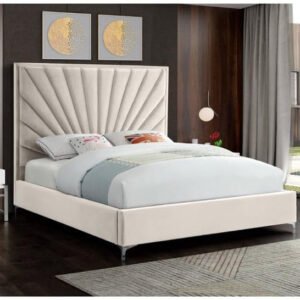 Karnak Zinus Upholstered Velvet Bed - Off-White, Twin: 120 x 200cm