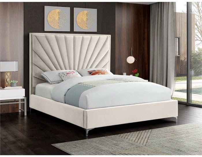 Karnak Zinus Upholstered Velvet Bed - Off-White, Twin: 120 x 200cm
