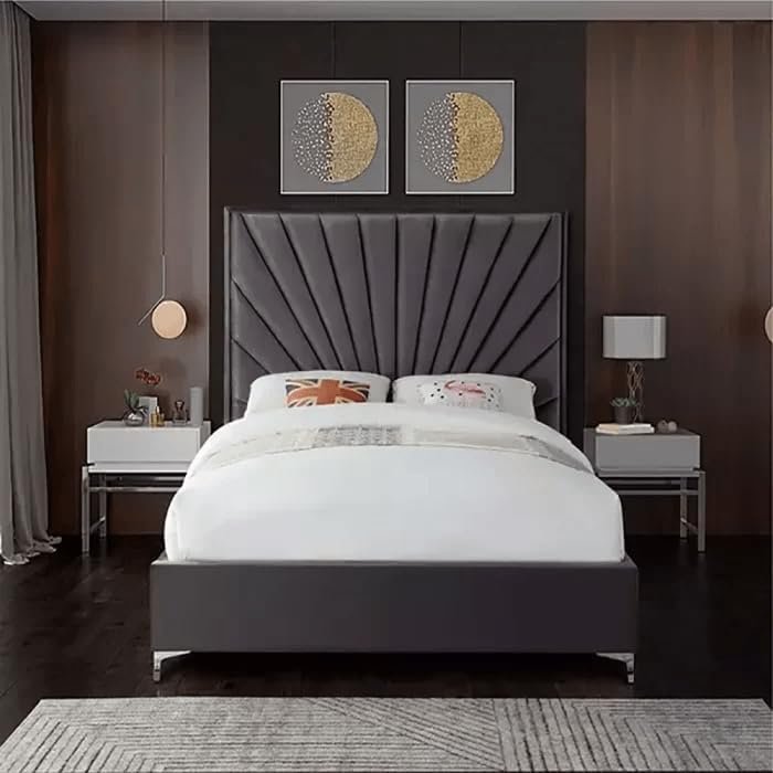 Karnak Zinus Upholstered Velvet Bed - Off-White, Twin: 120 x 200cm - Image 2