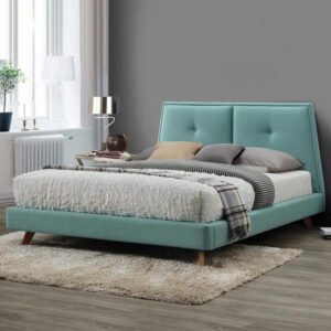 Karnak Estorn Upholstered Velvet Bed - Steel Teal, Twin: 120 x 200cm