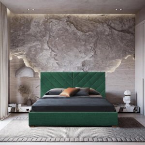 Karnak Syla Upholstered Linen Bed - Dark Slate Green, Queen: 160 x 200cm