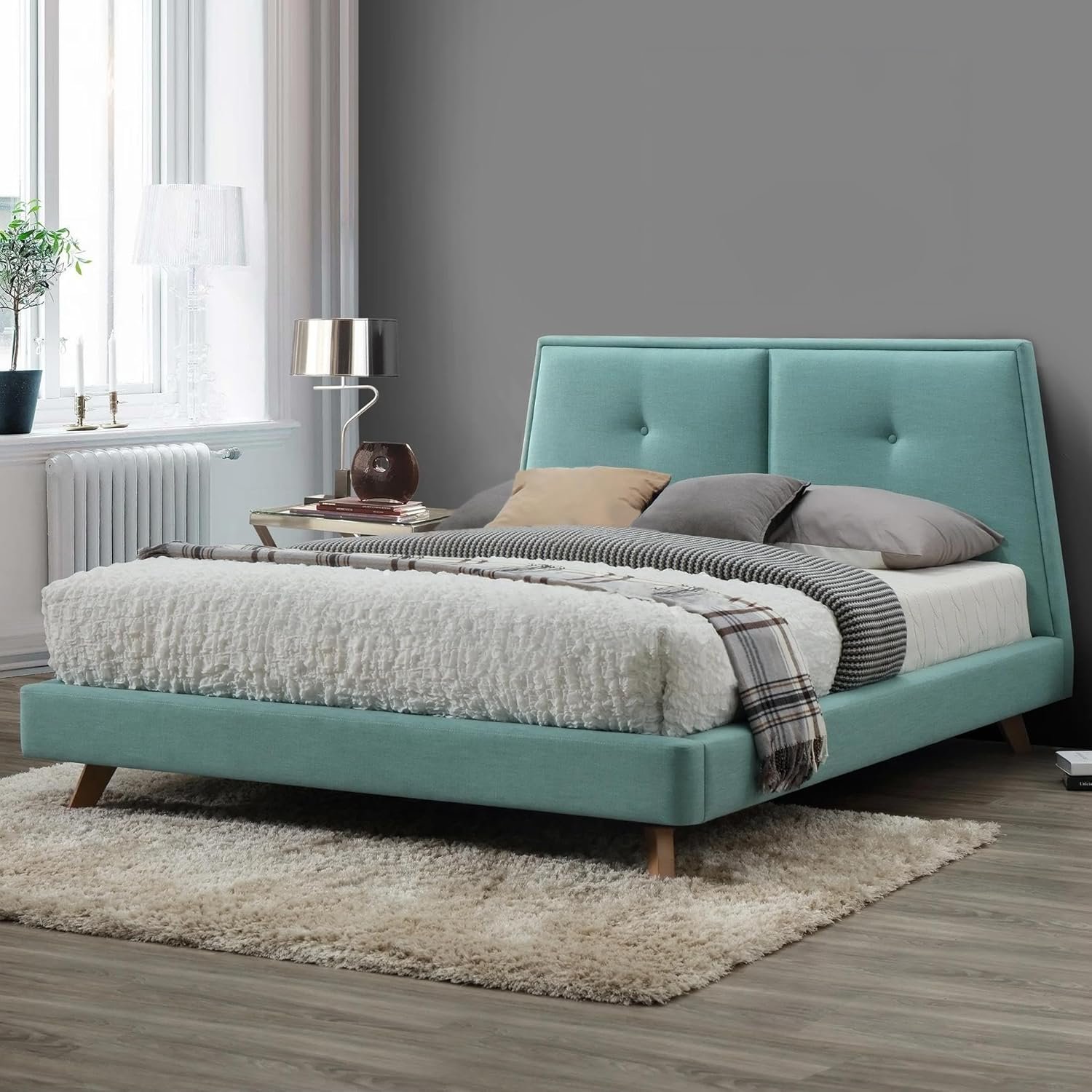 Karnak Estorn Upholstered Velvet Bed - American Silver, Super King: 200 x 200cm - Image 2