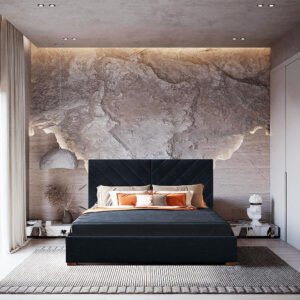 Karnak Syla Upholstered Linen Bed - Black, Queen: 160 x 200cm