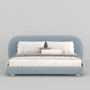 Karnak Collins Boucle Upholstery Bed - C.King (Mattress 200W x 200D) - Frame (255W x 240D x 98H), Baby Blue