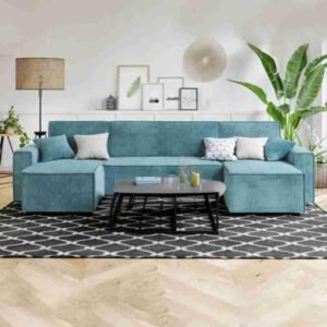 Karnak Akra Style Modular Sectional Sofa U-Shaped Sleeper Sofa. - Blue