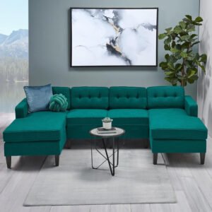 Karnak Alron Mid Century 4 Seater Sectional Sofa – Green