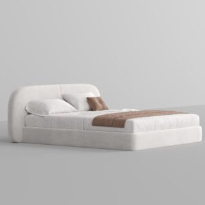 Karnak Nora Premium Velvet Upholstery Bed - King Bed (230x210) CM/Mattress Size (180x200) CM, White