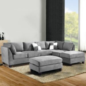 Karnak Altari 5 Seater L-Shape Velvet Sofa - Light Grey