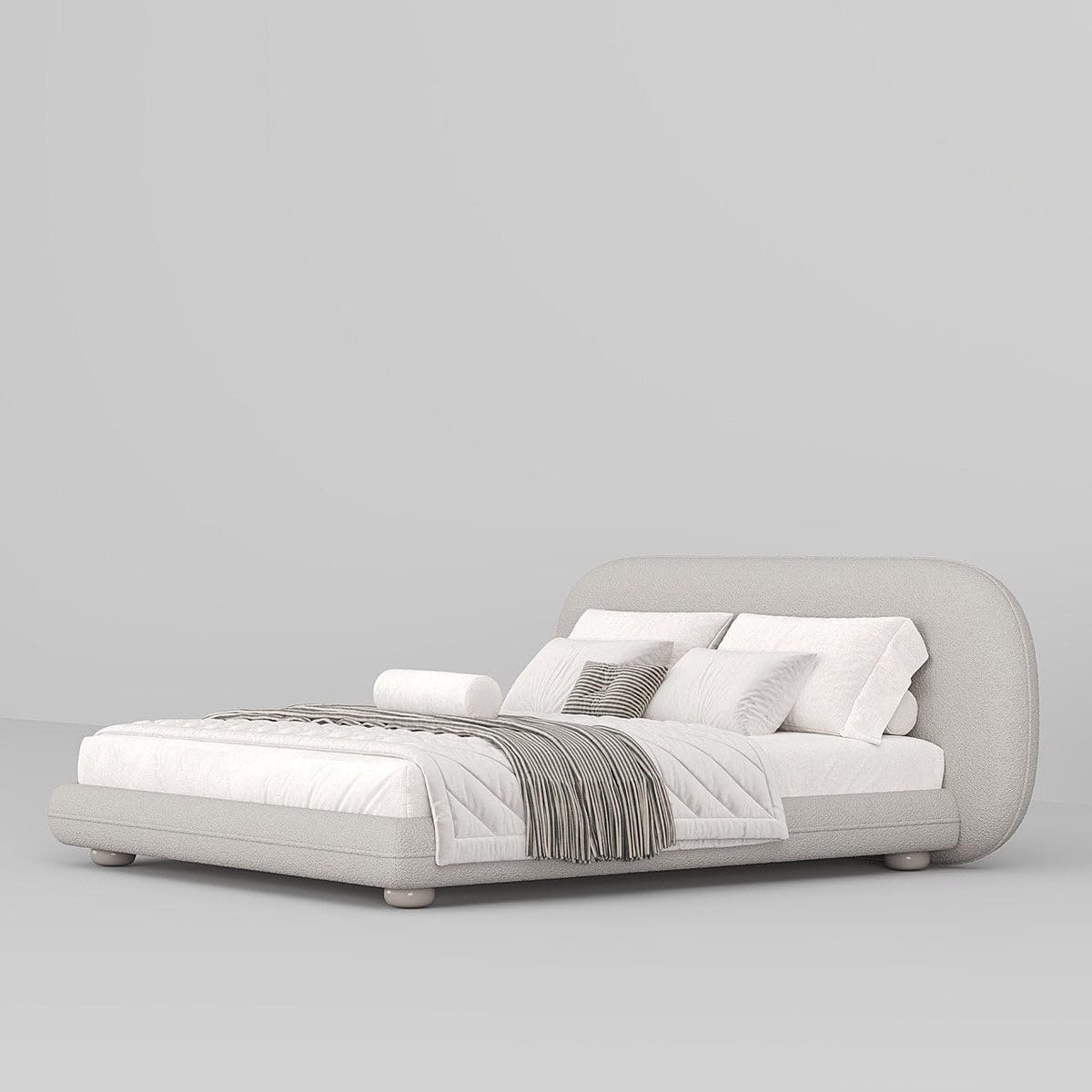 Karnak Collins Boucle Upholstery Bed - C.King (Mattress 200W x 200D) - Frame (255W x 240D x 98H), Greige