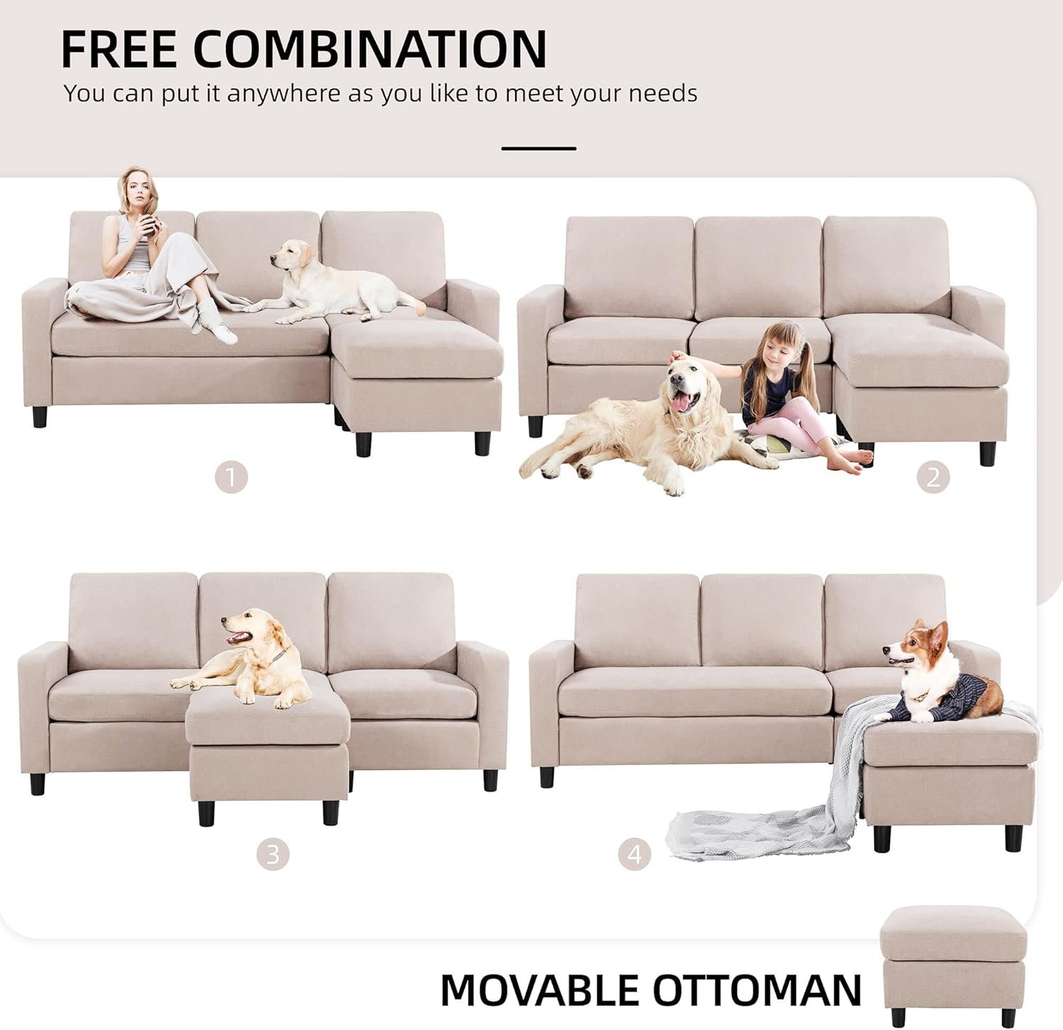 Karnak Athens 3 Seater Sectional Sofa – Light Brown - Image 4