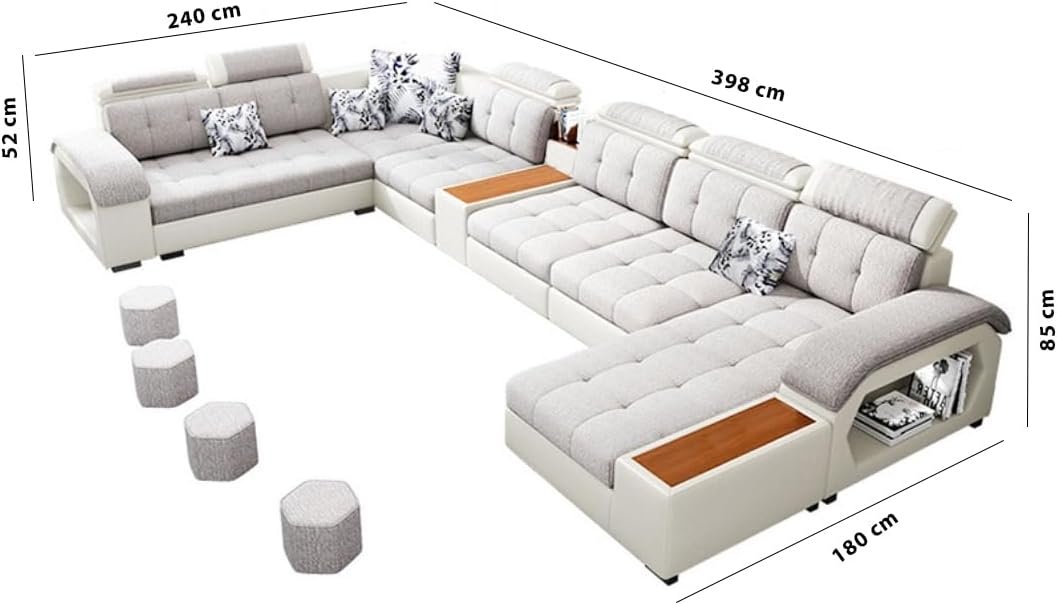 Karnak Soderhamn 7 Seater Sectional Leather/Polyester Sofa - Light Grey - Image 2