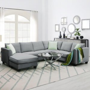 Karnak Adeline 6 Seater U-Shape Velvet Sofa - Grey