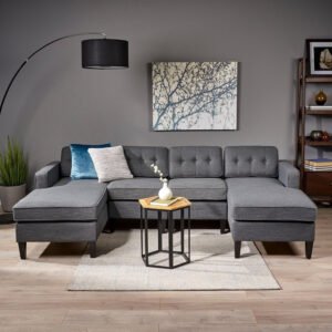 Karnak Alron Mid Century 4-Seater U-Shape Linen Sofa - Grey