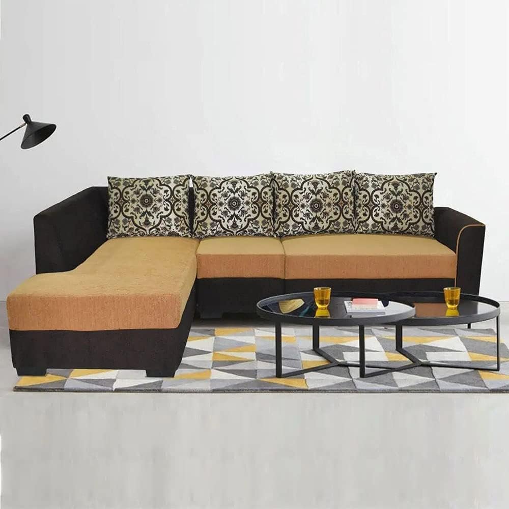 Karnak Melton 4 Seater L-Shape Linen Sofa - Brown