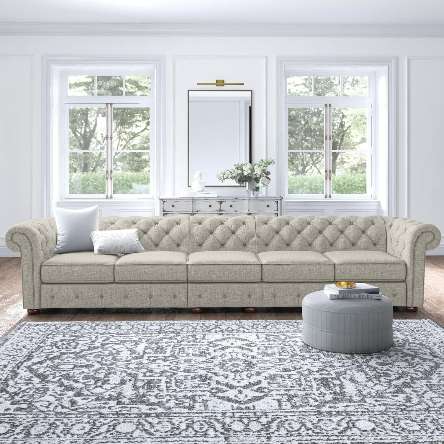Karnak Classic Button Tufted 5 Seater Sofa – Beige