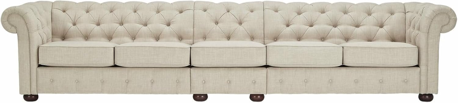 Karnak Classic Button Tufted 5 Seater Sofa – Beige - Image 2