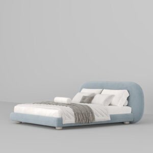 Karnak Collins Boucle Upholstery Bed - Queen (Mattress 160W x 200D) - Frame (215W x 240D x 98H), Baby Blue