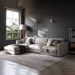 Karnak Skirted 3-Seater L-Shape Sofa - Beige