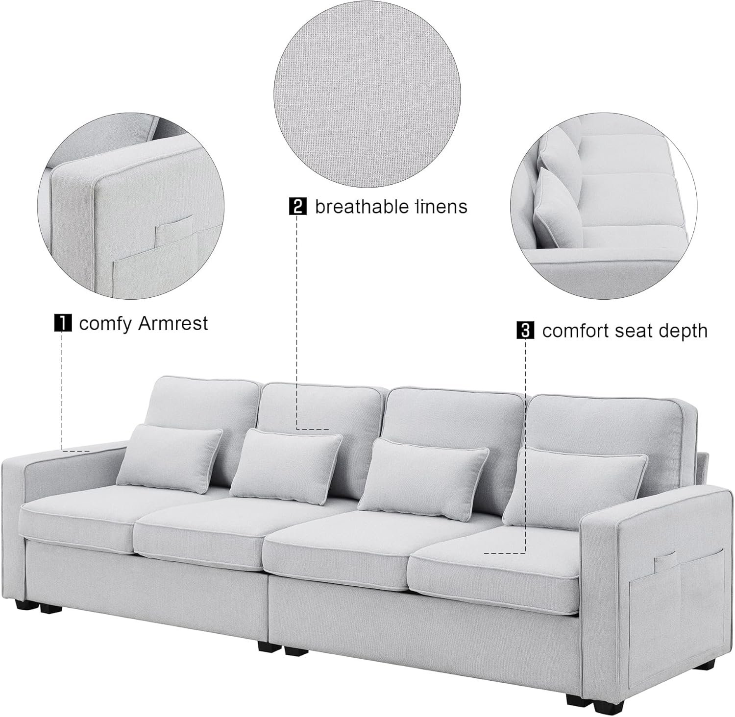 Karnak Sealand 4-Seater Sofa - Light Grey - Image 4