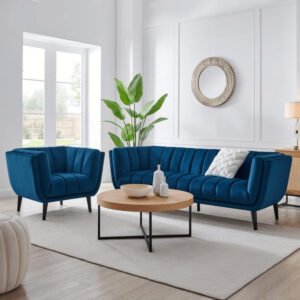 Karnak Convey 1+3 Seater Velvet Sofa - Dark Cerulean