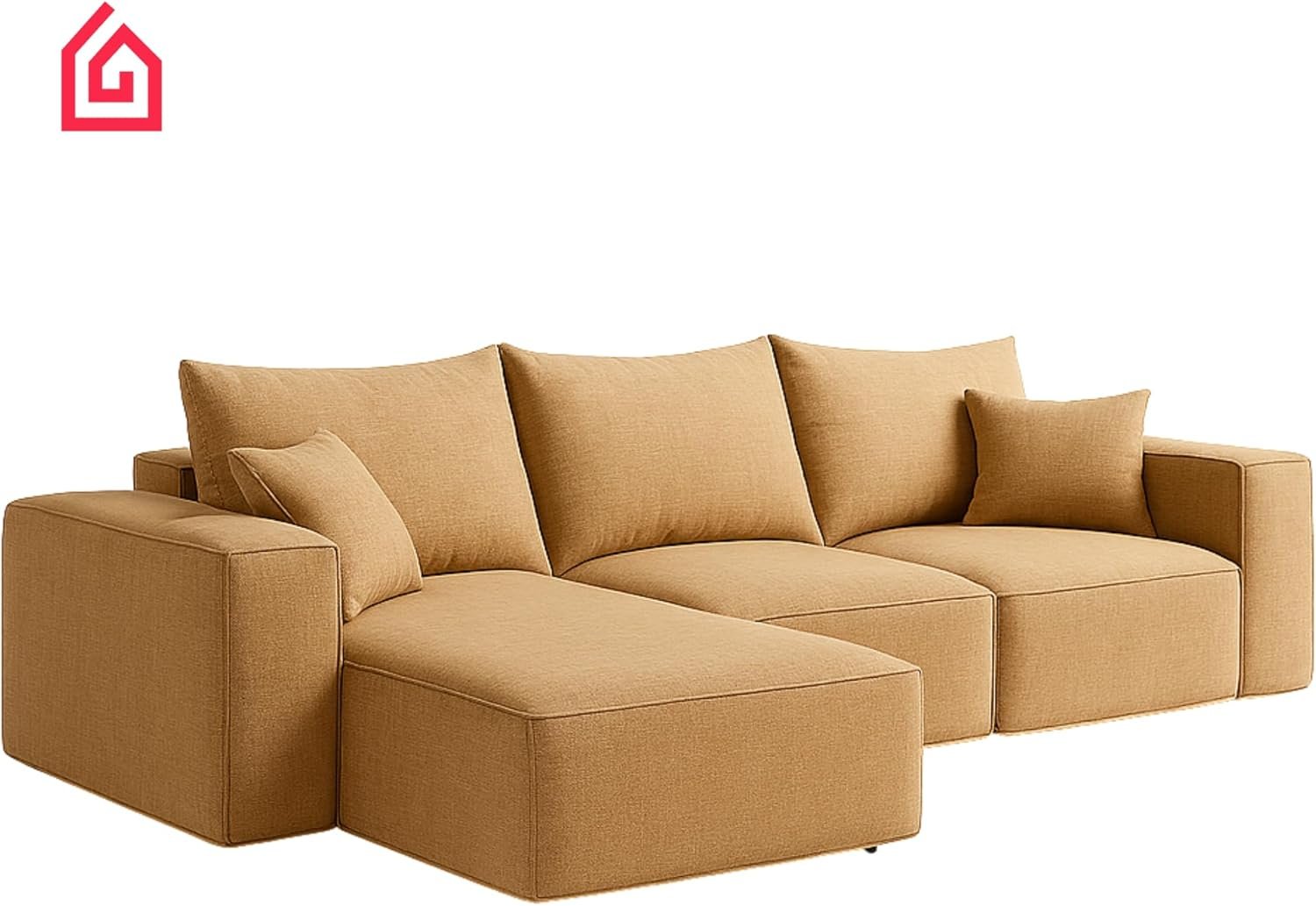 Karnak Rabia 3 Seater Sectional Sofa with Cushions | L-Shaped Sofa | Comfortable Living Room Furniture | Modern Balcony Sofa with Pillows (Camel Beige) - Image 5
