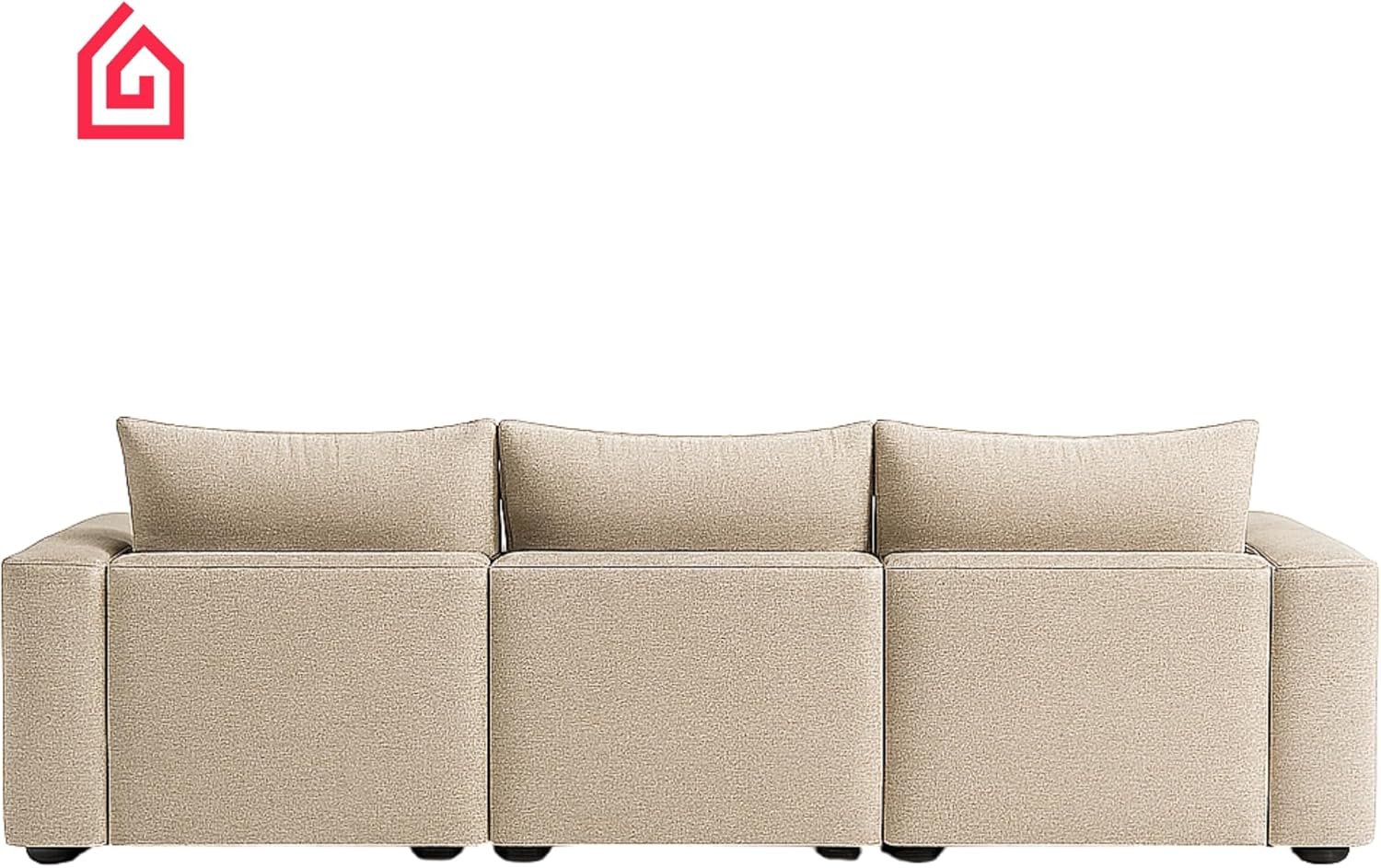 Karnak Rabia 3 Seater Sectional Sofa with Cushions | L-Shaped Sofa | Comfortable Living Room Furniture | Modern Balcony Sofa with Pillows (Camel Beige) - Image 50