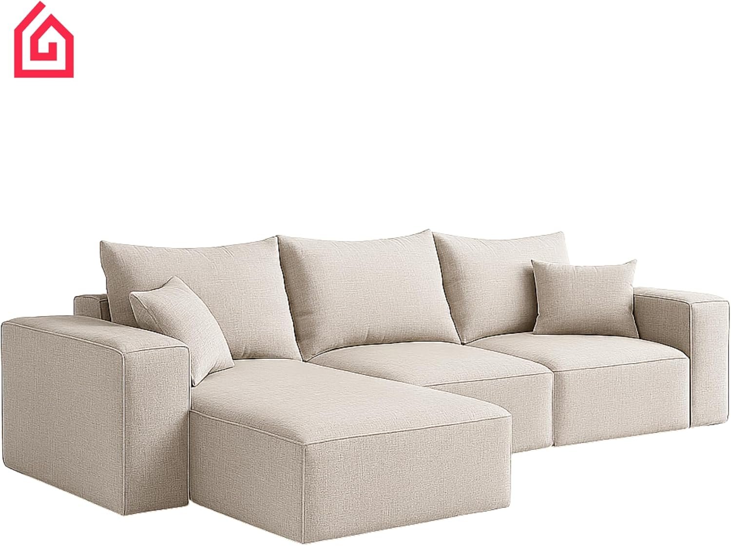 Karnak Rabia 3 Seater Sectional Sofa with Cushions | L-Shaped Sofa | Comfortable Living Room Furniture | Modern Balcony Sofa with Pillows (Camel Beige) - Image 52