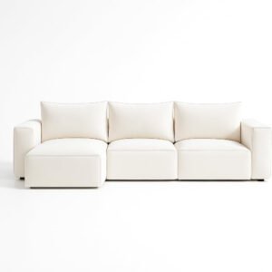 Karnak Rabia 3 Seater Sectional Sofa with Cushions | L-Shaped Sofa | Comfortable Living Room Furniture | Modern Balcony Sofa with Pillows (White)