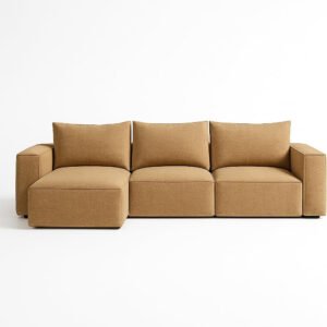 Karnak Rabia 3 Seater Sectional Sofa with Cushions | L-Shaped Sofa | Comfortable Living Room Furniture | Modern Balcony Sofa with Pillows (Camel Beige)