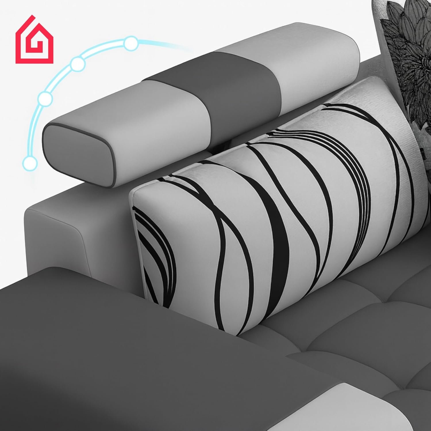 Karnak Luxury U-Shaped Sectional Sofa Set | 10-Seater Fabric Upholstered Sofa Set | Corner Couch Set | Modern Solid Wood Sofa for Large Living Room | Space Saving (Grey) - Image 3