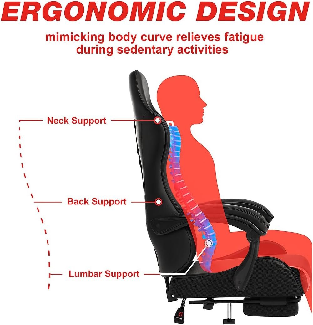 KARNAK Ergonomic Gamer Chair | High Back Gaming Chair with Retractable Footrest | Reclining Back, Adjustable Height, Neck & Lumbar Support | Office & Gaming Use (White) - Image 8