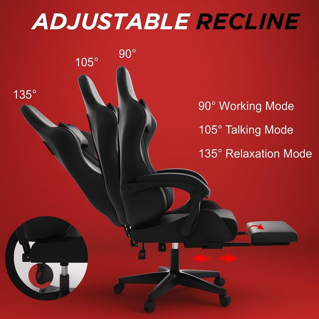 KARNAK Ergonomic Gamer Chair | High Back Gaming Chair with Retractable Footrest | Reclining Back, Adjustable Height, Neck & Lumbar Support | Office & Gaming Use (White) - Image 15