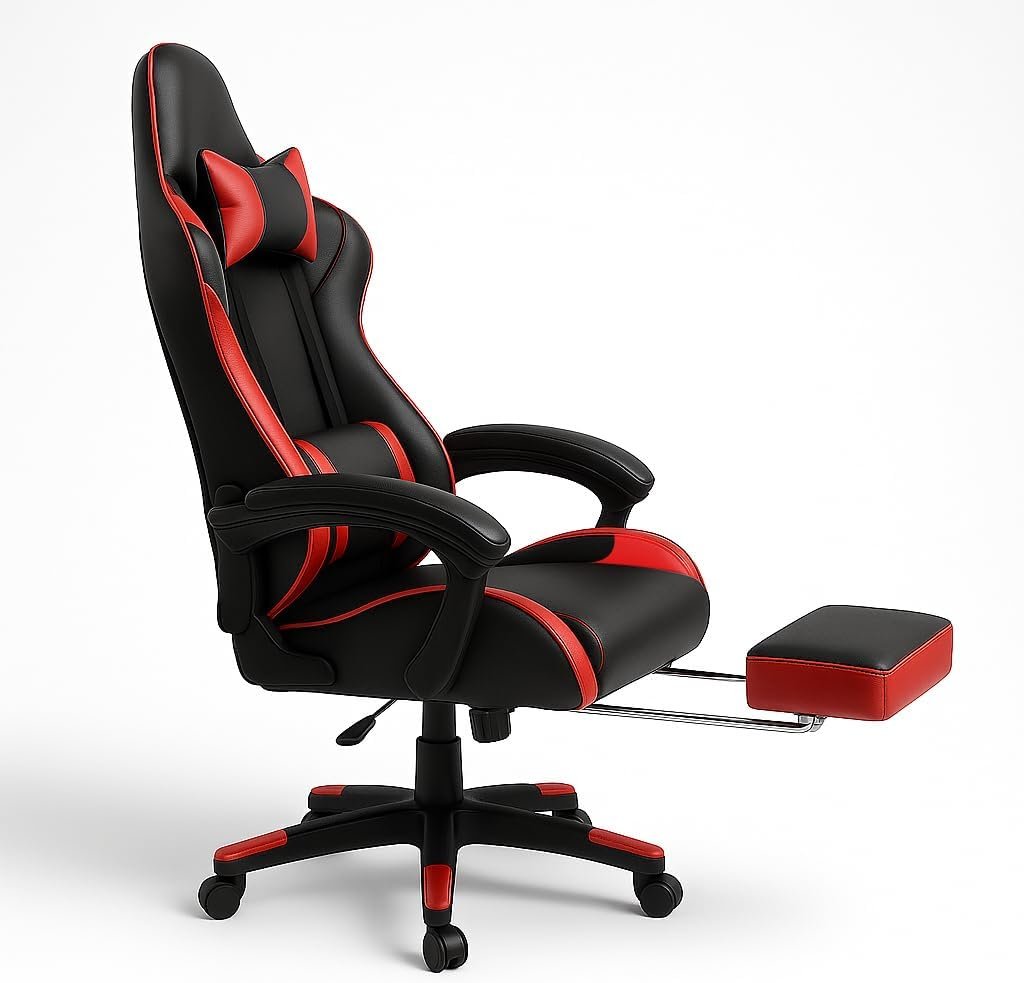 KARNAK Ergonomic Gamer Chair | High Back Gaming Chair with Retractable Footrest | Reclining Back, Adjustable Height, Neck & Lumbar Support | Office & Gaming Use (White) - Image 21