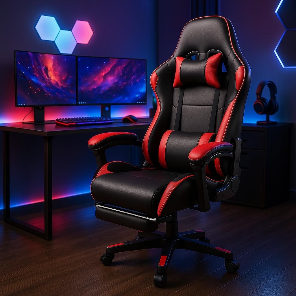 KARNAK Ergonomic Gamer Chair | High Back Gaming Chair with Retractable Footrest | Reclining Back, Adjustable Height, Neck & Lumbar Support | Office & Gaming Use (Black) - Image 18