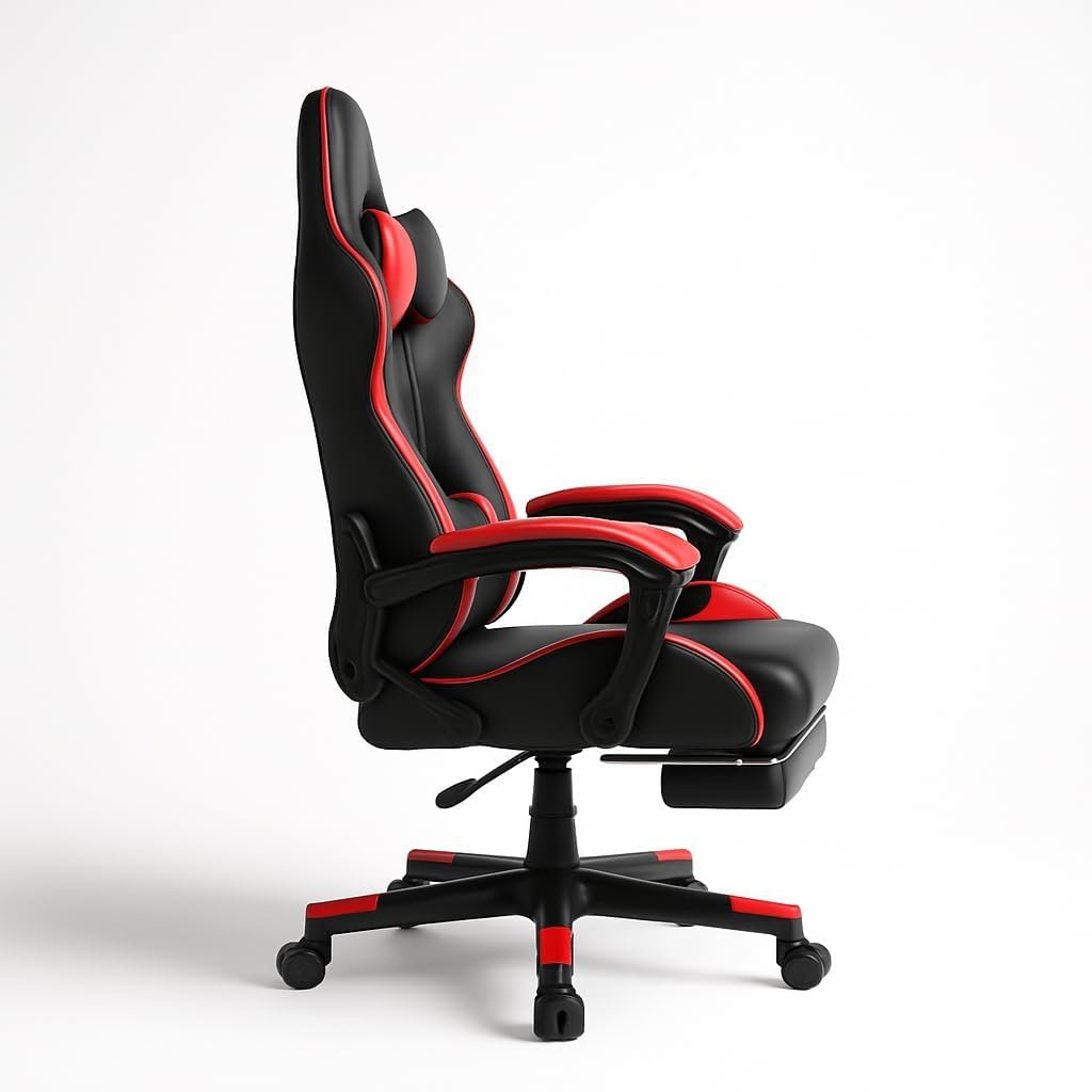 KARNAK Ergonomic Gamer Chair | High Back Gaming Chair with Retractable Footrest | Reclining Back, Adjustable Height, Neck & Lumbar Support | Office & Gaming Use (Black) - Image 23