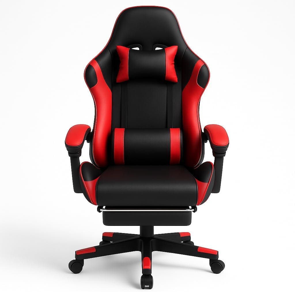 KARNAK Ergonomic Gamer Chair | High Back Gaming Chair with Retractable Footrest | Reclining Back, Adjustable Height, Neck & Lumbar Support | Office & Gaming Use (Red & Black) - Image 3