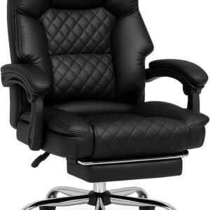 KARNAK Gaming Chair Pu Leather, High Back Swivel Chair Recliner with Lumbar Support | Adjustable Height, Silent Wheels, Diamond Stitch | Tilt Lock, Foam Padding, Chrome Base (Black)