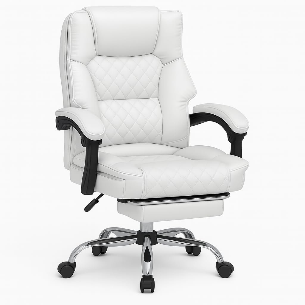 KARNAK Gaming Chair Pu Leather, High Back Swivel Chair Recliner with Lumbar Support | Adjustable Height, Silent Wheels, Diamond Stitch | Tilt Lock, Foam Padding, Chrome Base (Brown) - Image 9