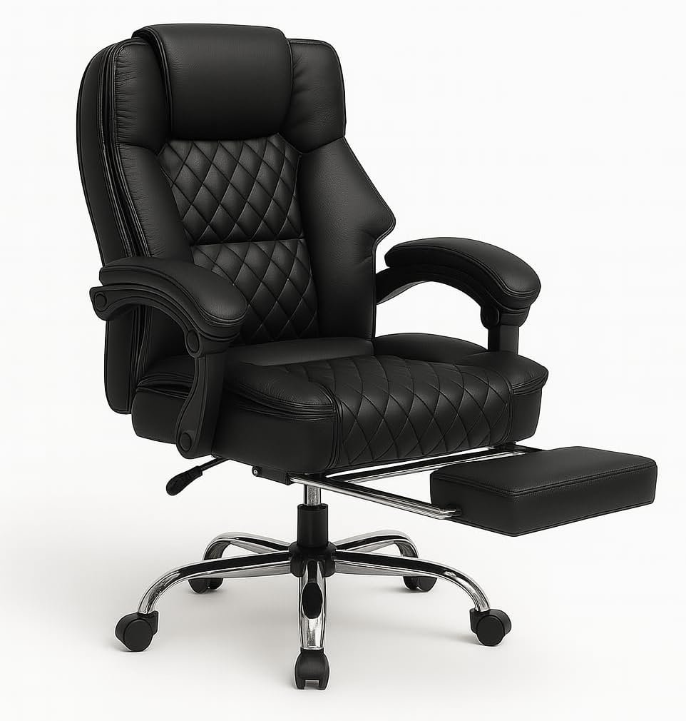 KARNAK Gaming Chair Pu Leather, High Back Swivel Chair Recliner with Lumbar Support | Adjustable Height, Silent Wheels, Diamond Stitch | Tilt Lock, Foam Padding, Chrome Base (Brown) - Image 20
