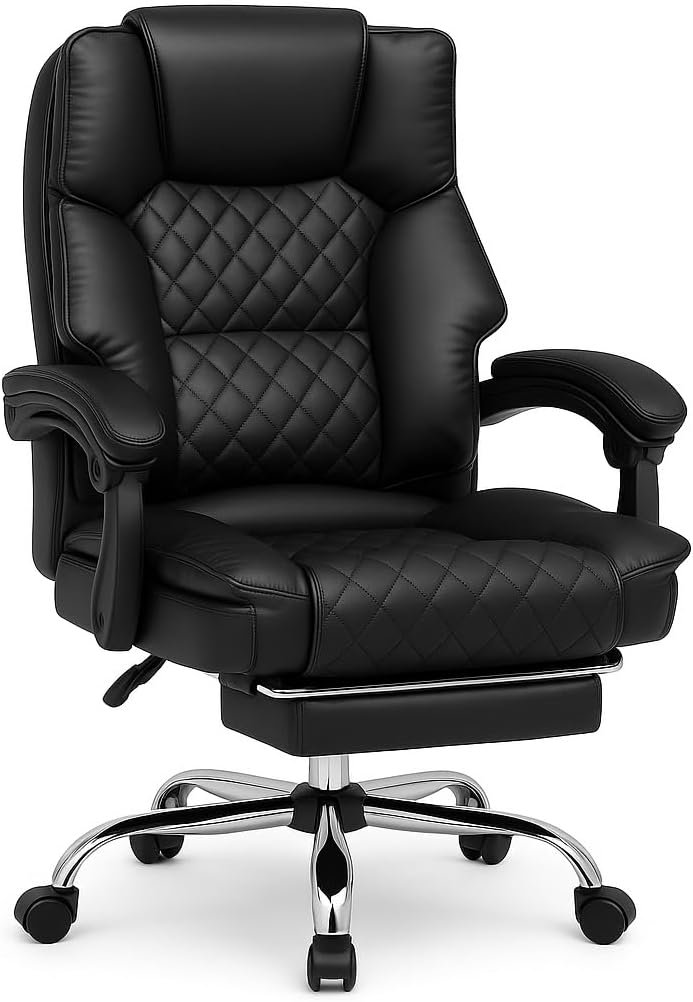 KARNAK Gaming Chair Pu Leather, High Back Swivel Chair Recliner with Lumbar Support | Adjustable Height, Silent Wheels, Diamond Stitch | Tilt Lock, Foam Padding, Chrome Base (White) - Image 17