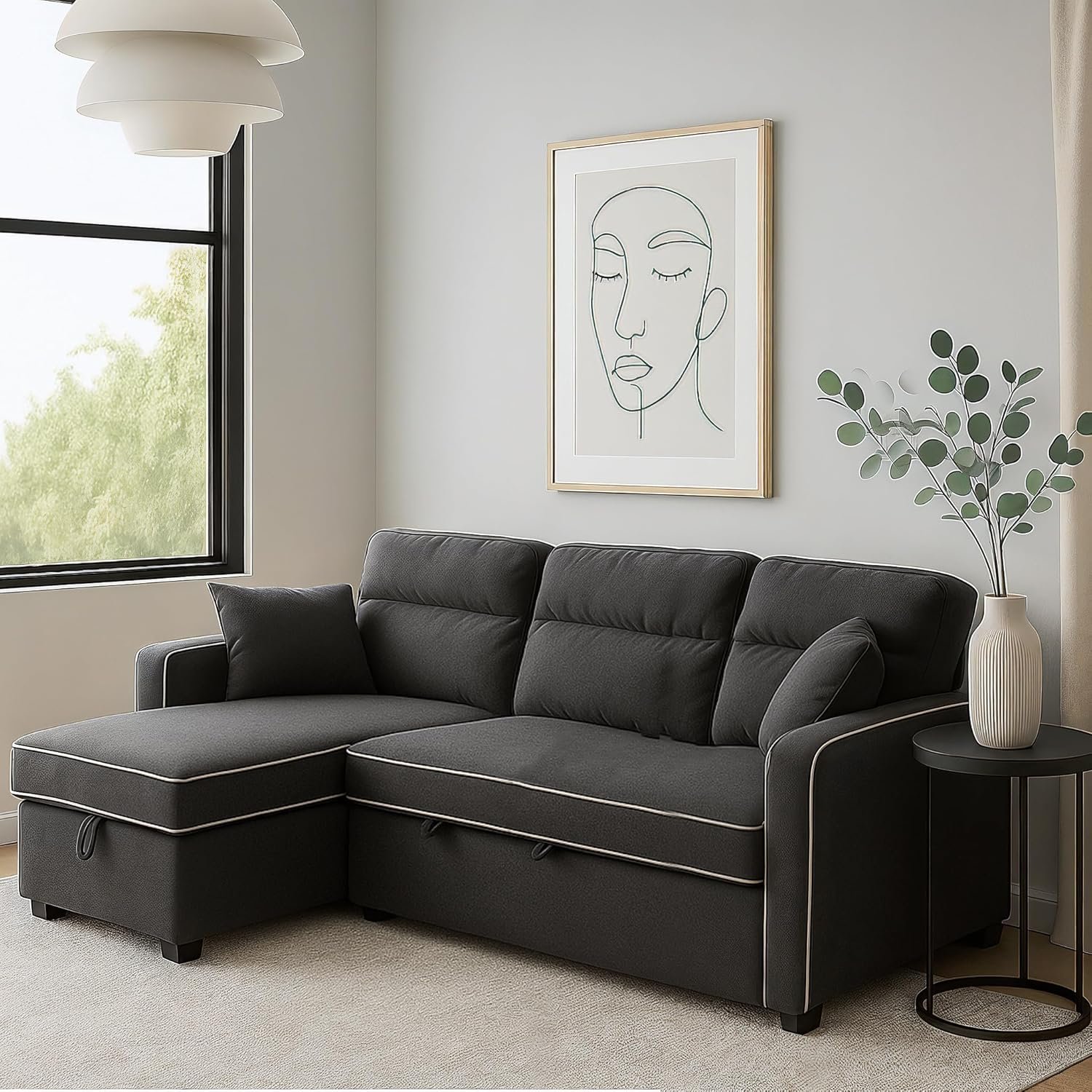 KARNAK HUNTER V2 3-Seater Diwan Sofa Cum Bed with Convertible Left/Right Chaise & In-Built Storage | Grey Textured Finish | Space-Saving Living Room Furniture (BLUE) - Image 6