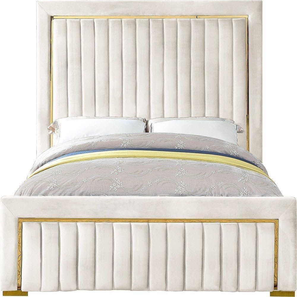 Atlas Gold Trim High Headboard Velvet Upholstery Bed - Customizable Design for UAE Bedrooms - Image 3
