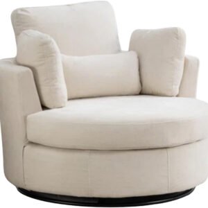 Oversized 360° Swivel Accent Sofa Chair | Plush Round Sofa Armchair with 4 Pillows, Curved Back, Modern Upholstery for Living Room furniture, Bedroom & Home Office (Beige)