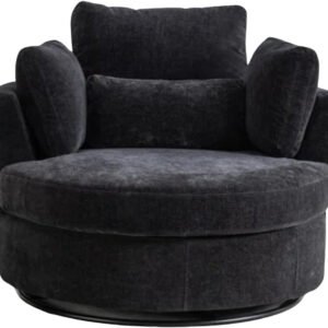 Oversized 360° Swivel Accent Sofa Chair | Plush Round Sofa Armchair with 4 Pillows, Curved Back, Modern Upholstery for Living Room furniture, Bedroom & Home Office (Black)