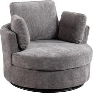 Oversized 360° Swivel Accent Sofa Chair | Plush Round Sofa Armchair with 4 Pillows, Curved Back, Modern Upholstery for Living Room furniture, Bedroom & Home Office (Grey)