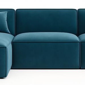 KUSTOMDECO Luxury Carol Corner Sofa 3 Seater L-Shape Velvet Sofa | Modern Arabic Furniture, Fabric Cushion Back | Wood & Metal Frame, Elegant Cotton Upholstery | Living room furniture (Blue)