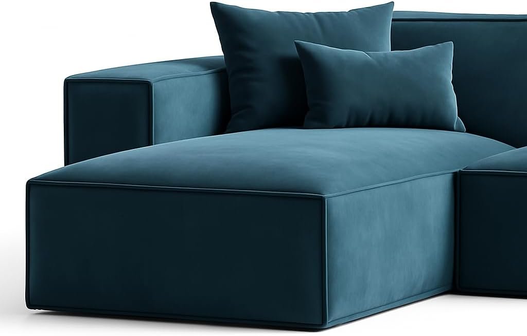 KUSTOMDECO Luxury Carol Corner Sofa 3 Seater L-Shape Velvet Sofa | Modern Arabic Furniture, Fabric Cushion Back | Wood & Metal Frame, Elegant Cotton Upholstery | Living room furniture (Blue) - Image 5