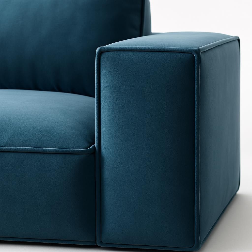 KUSTOMDECO Luxury Carol Corner Sofa 3 Seater L-Shape Velvet Sofa | Modern Arabic Furniture, Fabric Cushion Back | Wood & Metal Frame, Elegant Cotton Upholstery | Living room furniture (Blue) - Image 8