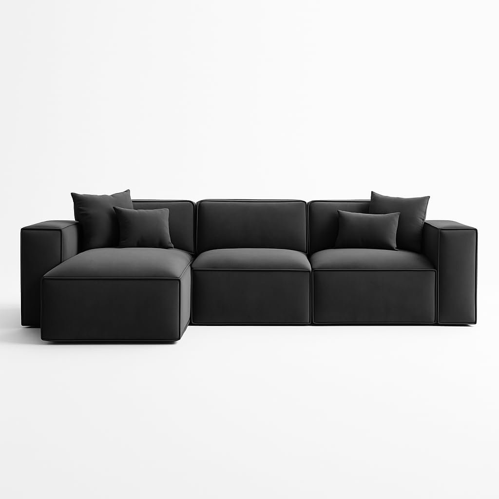 KUSTOMDECO Luxury Carol Corner Sofa 3 Seater L-Shape Velvet Sofa | Modern Arabic Furniture, Fabric Cushion Back | Wood & Metal Frame, Elegant Cotton Upholstery | Living room furniture (Blue) - Image 24