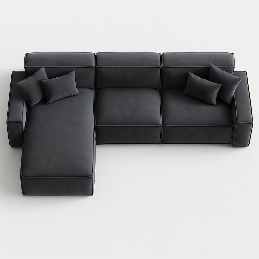 KUSTOMDECO Luxury Carol Corner Sofa 3 Seater L-Shape Velvet Sofa | Modern Arabic Furniture, Fabric Cushion Back | Wood & Metal Frame, Elegant Cotton Upholstery | Living room furniture (Blue) - Image 25